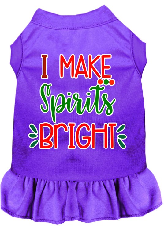 I Make Spirits Bright Screen Print Dog Dress Purple XS